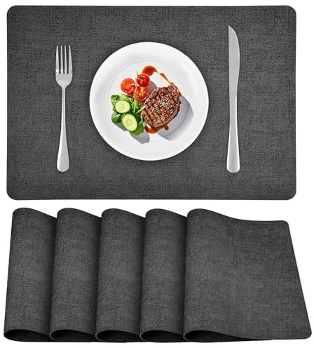 APLKER Tischsets Abwaschbar Leder, Doppelseitigen Platzset 6er Set rutschfest Platzdeckchen Leder Kunstleder Tischset, 40 x 30 cm Dunkelgrau