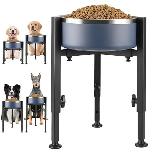 WANDGU Support de gamelle pour chien réglable surélevé : support de gamelle surélevé pour chien 4 hauteurs réglables de 8,5 à 14,5 pouces de large, métal surélevé nourriture pour chien avec plateau