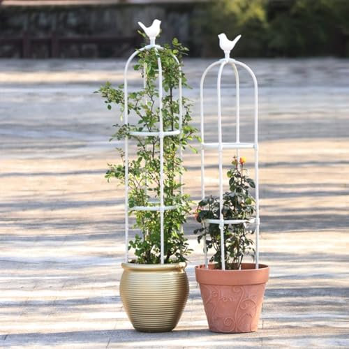 Obélisque de Jardin, Tuteurs pour Plantes, Support Tuteur Métal+Plastique Colonne pour Plantes Grimpantes, 1 Pièce Colonne Rosier Support d'escalade pour Intérieur Extérieur(Blanc,D 40x H 125cm)
