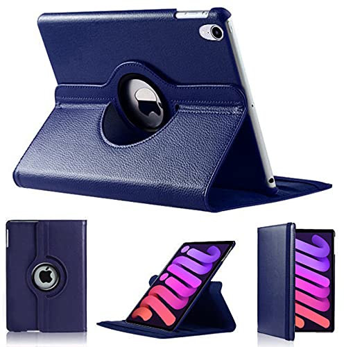 Case For iPad Mini 7th(A17 Pro) 2024 / Mini 6th Generation 8.3 2021, Slim Fit Premium Pu Leather 360 Degree Rotating Protective Stand Cover with Auto Wake Sleep Function Case (BLUE)