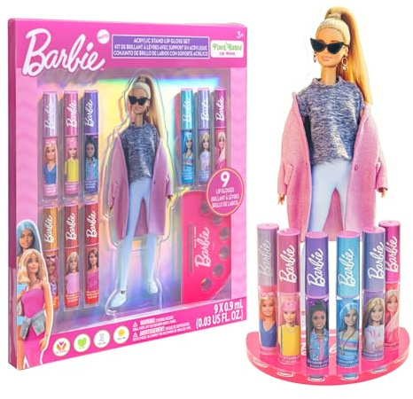 Townley Girl's Barbie 11-teiliger Lipgloss pflanzlicher feuchtigkeitsspendender Acryl Halter, geeignet für Mädchen, Kinder und alle