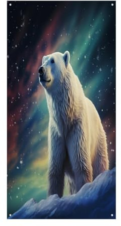 Northern Lights Eisbär Haustür Abdeckungen Willkommen Tür Banner Große Lustige Hintergrund Banner Dekorationen zum Aufhängen drinnen und draußen und gute Frühlingsgeschenke für Freunde