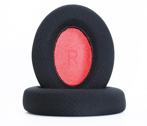 Replacement Ear Pads Compatible with 1MORE SonoFlow/SonoFlow SE/SonoFlow Pro Headphones Soft Soccer net Weaving and Memory Foam to Make Replacement Ear Cushions for Repair Accessories - Black/red