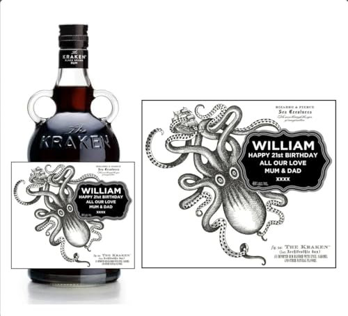Kraken Rum Personalised Bottle Label/Sticker - Easy to Apply