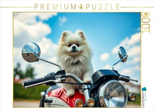 Puzzle · Weißer Pomeranian | Motorradfahren · Geil · 1000 Teile · Lege-Größe 64 × 48 cm · CALVENDO Puzzle