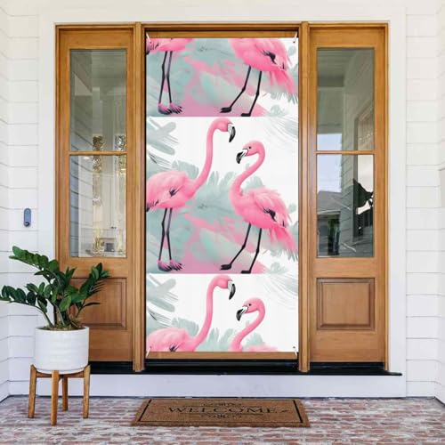 Rosa Flamingo-Türabdeckung, dekoriertes Banner, bedruckte Türabdeckung, Banner, festlicher Wandbehang für Party-Dekoration
