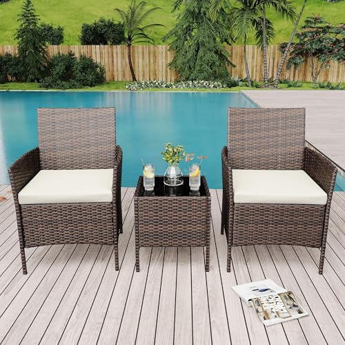 PortoAlegre Gartenmöbel Set 3-teilig aus PE Rattan, Balkonmöbel mit 2 Stühlen & Tisch, Outdoor Möbel für Terrasse, Garten, Veranda & Balkon
