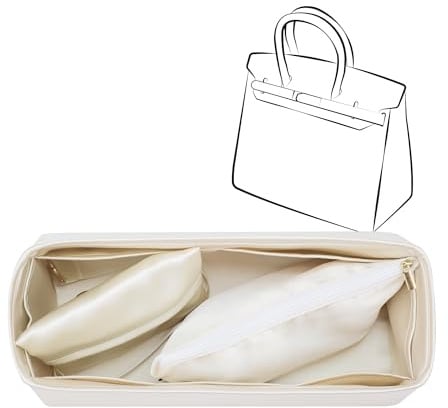 JLYZ Moon Handtaschen Organizer, 3er Set mit seidigem Innenfutter für Birkin 35, inklusive Kosmetiktasche und Mini-Täschchen, Luxuriös & angenehm leicht (BK35, Craie)