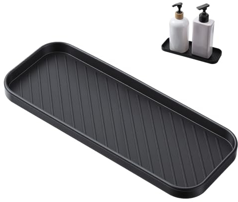 Silicone Sink Tray, Multi-Use Sponge Holder for Kitchen and Bathroom Countertops, Non-Slip Soap Dish, Tray and Utensil Organizer(Black)