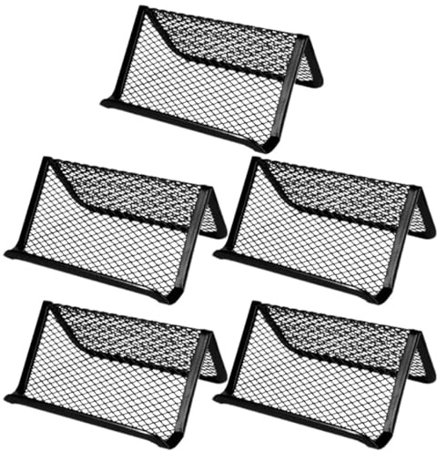 HOMOCONO Présentoir Porte-Cartes en Treillis Métallique Noir, Lot de 5, Support de Bureau pour Cartes de Visite et Cartes Fidélité en Environnement Professionnel