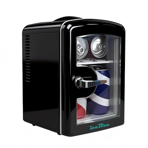 Iceblue Mini-Kühlschränke, winziger Kühlschränke mit Blickfenster, 4L / 6 Dosen Hautpflege Kühlschränke für Schönheit & Getränke, Kleiner Kühler für Zuhause, Auto, Geschenke (Schwarz)