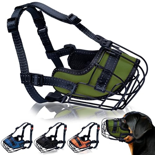 OOPSDOGGY Metal Dog Muzzle for Large Dog, Adjustable Brethable Wire Basket for Rottweiler to Prevent Biting Chewing (Green)