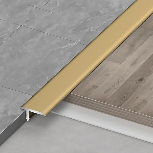 90 cm, 3-teiliges Aluminium-T-Profil für Bodenübergänge, Trennwände und Türschwellen, zum Verbinden von Laminatdielen und Fliesen, Gold