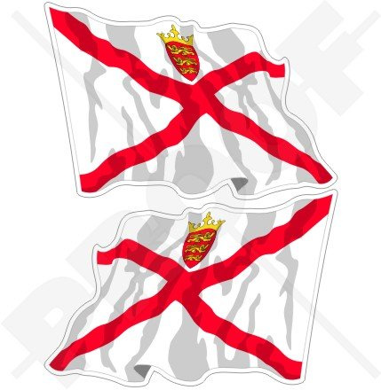 Jersey Channel Islands Waving Flag UK 119,4 cm (120 mm) Bumper Sticker, Aufkleber Vinyl X2