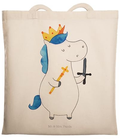 Mr. & Mrs. Panda Tragetasche Einhorn König mit Schwert - Geschenk, Unicorn, Einhörner, Einkaufstasche, Einhorn Deko, Umhängetasche, Laptoptasche,