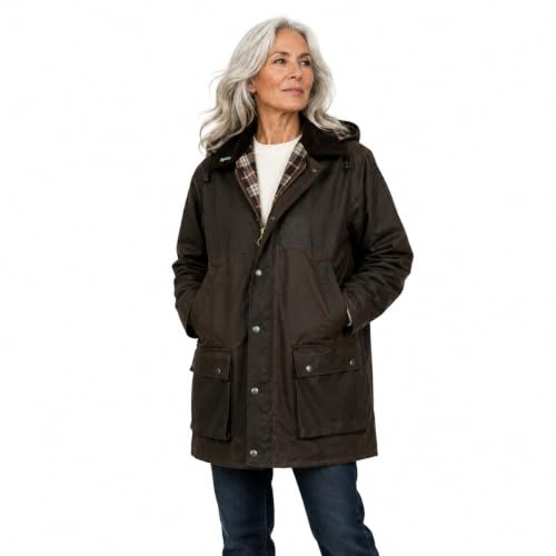 Romneys Gefütterte Englische Wachsjacke Country – Winterjacke für Damen & Herren | Warm wattiert, wind- & wasserdicht | Robuste Outdoor- und Regenjacke mit Kapuze