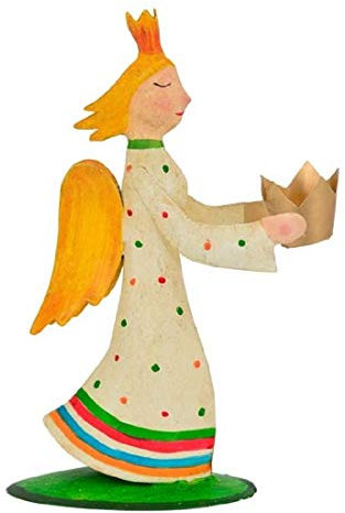 stimmungsvolle dekorative Deko Figur Engel Metall bemalt mit Kerzenhalter