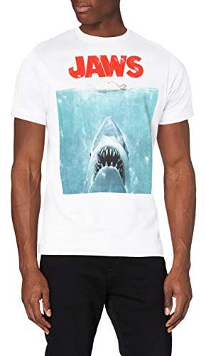 Jaws Maglietta da Uomo con Poster del Film, Bianco (Bianco Bianco), S