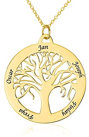 JF Collier personnalisé Arbre de Famille 6 Noms Collier de nom Arbre de Vie pour Maman