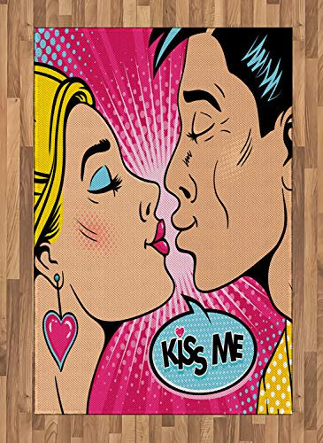 ABAKUHAUS Küss Mich Teppich, Junges Pop-Art-Paar, Deko-Teppich Digitaldruck, Färben mit langfristigen Halt, 120 x 180 cm, Mehrfarbig