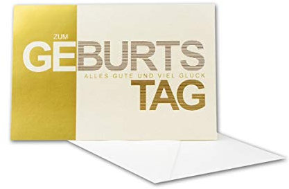 Geburtstagskarten Set 40 Stück mit Umschlag Weiß DIN B6 - Motiv Zum Geburtstag Gold - Goldene Folienprägung - Glückwunschkarte Geburtstag Klappkarte