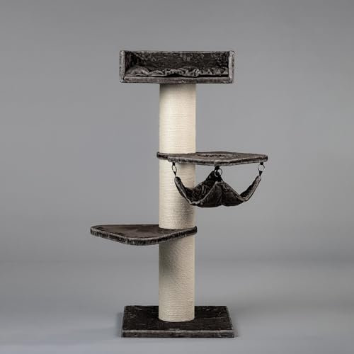 RHRQuality Kratzbaum für große Katzen – Royalty Crown – 158 cm hoch – mit extra dicken 20 cm Sisalstämmen – Taupe