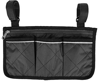 VGEBY Rollstuhl Seitentasche, Scooter Arm Tote Multifunktionale Hände Frei Armlehne Beutel Organizer Aufbewahrungstasche Walker Hängende Tasche Aufbewahrung Organizer(Schwarz)