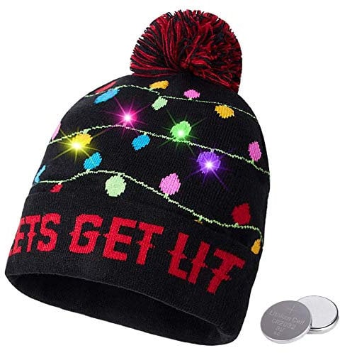 DITK-U Unisex Hässliche LED Weihnachtsmütze Helle Farbe Strickwaren Weihnachtsmann Pullover Weihnachten Party Hut mit 6 Lichtern, Stil 1, 5