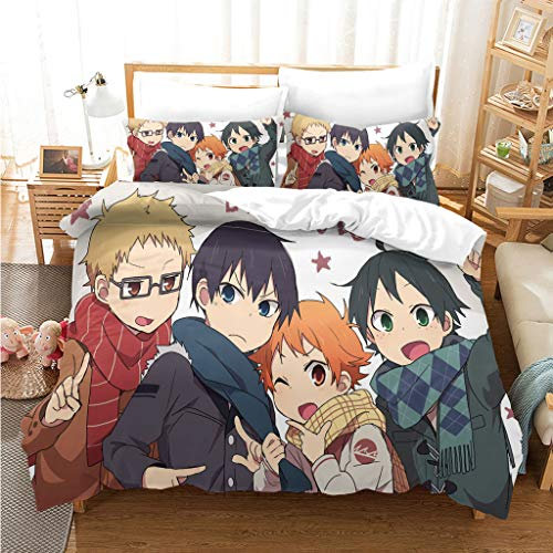 Haikyuu Bettwäsche-Set mit Anime-Volleyball-Motiv, für Einzelbett, 3D-gedrucktes Anime-Bettwäsche-Set, pflegeleicht und superweiche Baumwolle, wendbares Design für Teenager, Kinder, Erwachsene