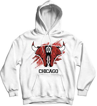 Generico Sweat-shirt Chicago Basket Taureau Chaussures Champions de Basket-ball - Hoodie à Capuche et Poche Sport Coupe Italienne, Blanc, S