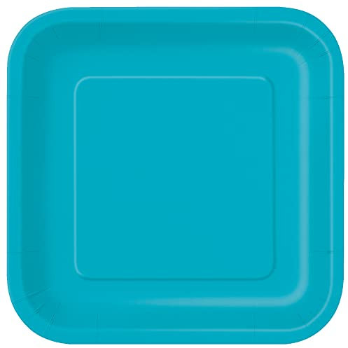 Unique Party- Assiettes en Carton Carrées Écologiques-23 cm-Couleur Turquoise-Paquet de 14, 32113EU, Teal