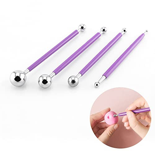 EKdirect 4 Stück Metallkugel Fondant Kuchenverzierung Modellierung Werkzeug 8 Größen (Violett)