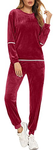 Enjoyoself Trainingsanzug für Damen, Sportkleidung, Sweatshirt, Rundhalsausschnitt, Langarm, Sweatshirts, Hose, Pyjama, für den Innenbereich, Casual, Gymnastik, Yoga, Jogging, Fitness, bordeaux, 42
