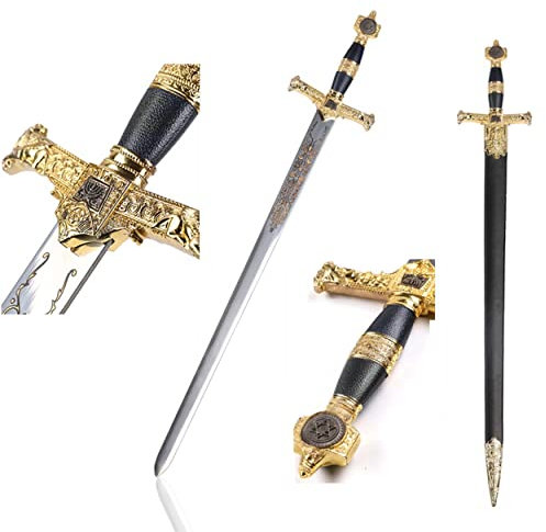 Schwert echt Metall König Solomon Freimaurer Templer JT6133GU-BK 100% handgefertigt mit Scheide Dekoratives für Mittelalter zur Rekonstruktion oder als Geschenk