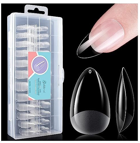 Gelike ec Capsule Americaine Ongle Gel, PMMA Faux Ongles Court Amande 240 Pièces 12 Tailles, Soft Capsule Pose Americaine Ongle Transparente en Résine