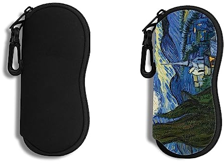 Hion 2er-Pack Brillenetui Sonnenbrillen weicher Beutel mit Gürtelclip Ultraleichtes Neopren-Reißverschluss-Brillenetui Bedruckte Sonnenbrillentasche für stilvolles tragbares