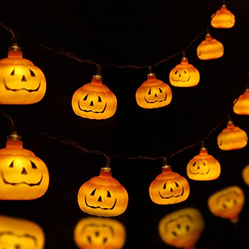 JOFONY Halloween Kürbis Lichterkette,Warmes Gelb Lichter für Halloween Deko Innen-und Außenbereich,20 LEDs 2 Beleuchtungsmodi Batteriebetriebene