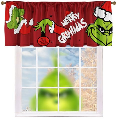 Küchengardine für Weihnachten, Urlaub, Frohe Weihnachten, Winter, kleine Fenstervolants mit Stangentasche, Weihnachten, Bauernhaus, Badezimmer, Wäsche, kurze Vorhänge, Dekoration, 132,1 x 45,7 cm, Rot