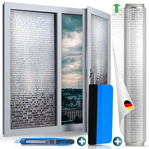WindowShield® Fensterfolie Blickdicht mit Mosaikmuster | Video-Anleitung | Sichtschutz Fenster | selbsthaftende Fensterbilder | Folie selbstklebend | Isolierfolie Kälteschutz | 30 x 200cm