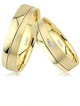 GIORO Barletta Eheringe Trauringe Hochzeitsringe massiv Gold *handgefasste Brillanten* Paarpreis Echtes Gold (14 Karat (585) Gold)