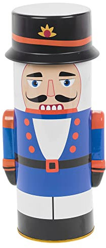 URBN-CHEF Blue Metal Christmas Nutcracker Soldier Themed Biscuit Cookie Tin Jar Tea Coffee Pasta Pastries