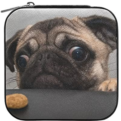 Mops Looks Kekse PU Leder Reise Schmuck Ring Organizer Aufbewahrung