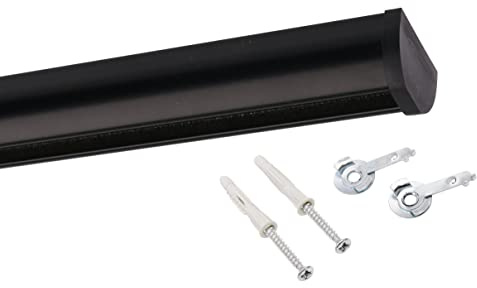 Deco-Raum Gardinenschiene auf Maß Aluminium Innenlauf eckig flach Deckenbefestigung Vorhangstange Flächenvorhang Schiene Innenlaufstange für Vorhänge mit Spannriegel schwarz 390cm geteilt Round