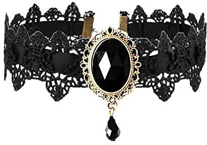 Wedity Halskette Ausgraben Blume Kragen Kette Wasser Tropfen Clavicle Choker Halskette Schmuck Halloween Party Zubehör für Frauen(Schwarz)