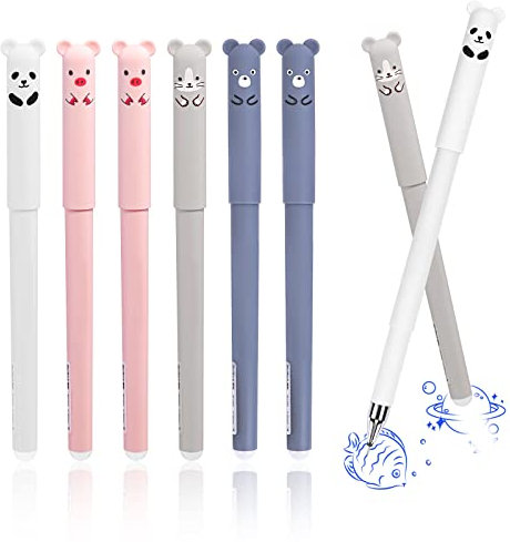 Eokeey Radierbarer Kugelschreiber, 8 Stück Cartoon Radierbare Stifte, erasable pen set, Löschbaren Gelstiften für Kinder Studenten Schule Büro (Blau)