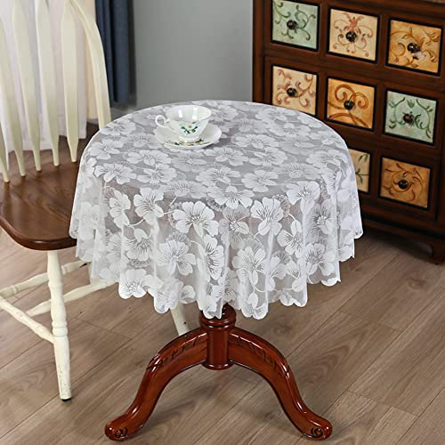 Ricemru Spitzen Tischdecke Boho Rund 150 Vintage Landhausstil Weiß Spitzentischdecke Blumen Stickerei Tischtuch Tischwäsche für Hochzeit, Party