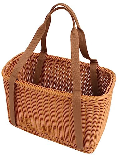 SOESFOUFU Large Rattan Straw Shopping Basket with Handles, Storage Holder, Kitchen Basket, Brown