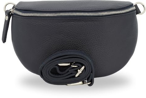 BRISE Bauchtasche Damen Echtleder SAHEL Silber Handgemachte Umhängetasche Crossbody Bag Hüfttasche mit Ledergurt Schultertasche Gürteltasche Made in Italy (Navyblau-Silber 1)