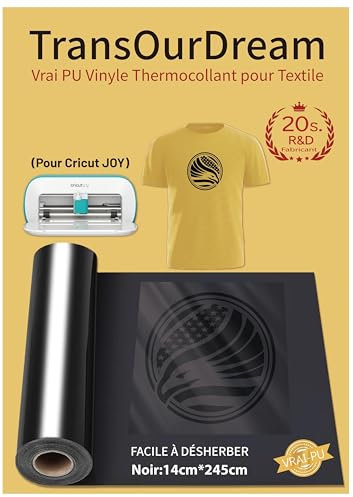 TransOurDream True PU Vinyl zum Aufbügeln, Schwarz, Rolle 14 cm x 245 cm, Flex zum Aufbügeln für Stoff, HTV Vinyl Transferfolie Textil, Cricut, FR-3-14