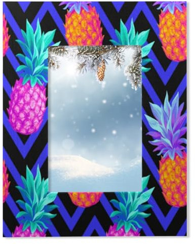 Farbenfroher Ananas-Bilderrahmen für Tischdekoration, Wandmontage, Holz-Bilderrahmen, passend für 10,2 x 15,2 cm oder 8,9 x 12,7 cm große Bilder für Zuhause, Büro, Dekoration, Foto-Display,
